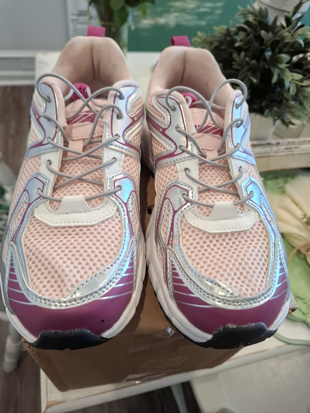 Avia Pink and White Mesh Athletic Sneakers